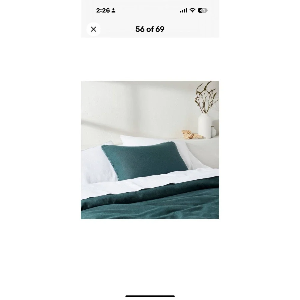 Casaluna King Pillow Sham Linen-Blend OEKO-TEX Soft Feel Teal Blue